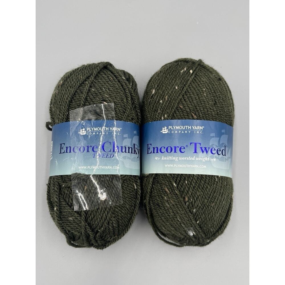 LOT of 2 PLYMOUTH YARN ENCORE WORSTED Green #3525 - 200 Yards